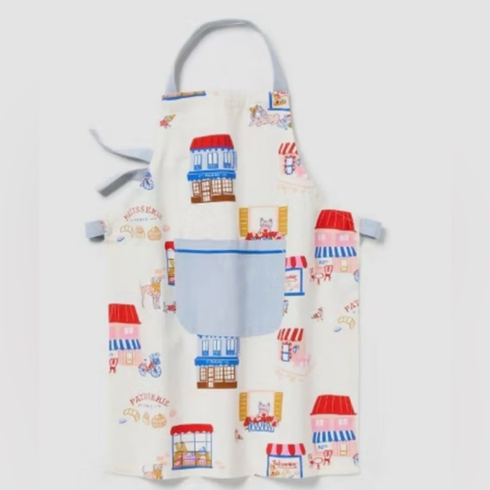 Pillowfort Kids Apron with Blue Pocket and Red/Pink Shop Print